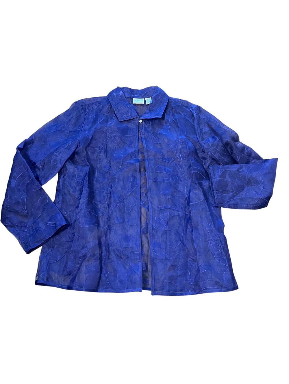 Chico's Women's Blue Sheer Embroidered Button-Up Jacket Size Medium - Picture 4 of 4